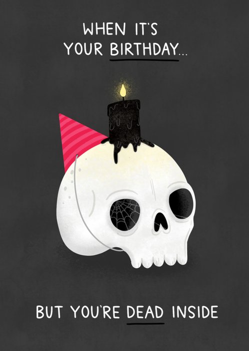 Funny birthday card - Core Scene: A white skull with a spider web in one